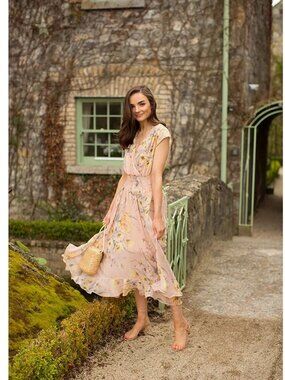 NWOT H&M Floral Beige Dress with Smocking size 2